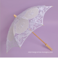 White Satin and Lace Wedding Umbrella with wooden crook handle parasol lace umbrella